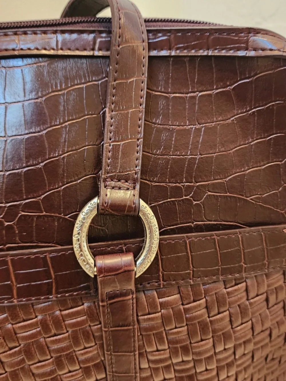 Coldwater Creek Hampton Computer Bag Brown Woven Faux Leather Office Work